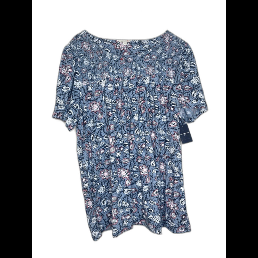 Lucky Brand Women 3X Blue Pink Floral Boho Peasant Blouse Smocked Yoke Plus Size - Picture 12 of 13